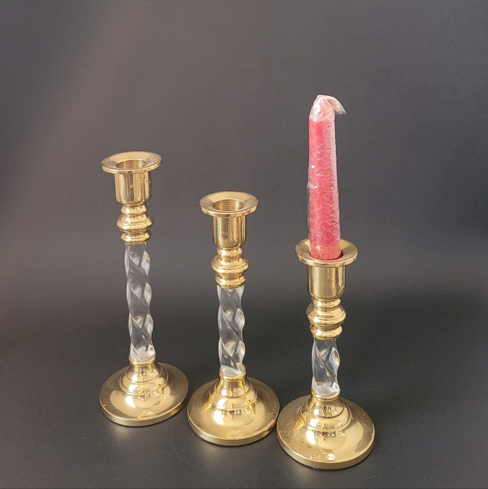Vintage Brass and Clear Lucite Candle Holders-set of 3 pieces
